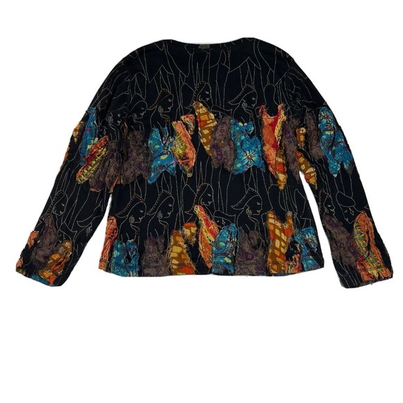 Chico’s Shirt Women's L T-shirt Black Wearable Art Colorful Long Sleeve Pullover - Picture 3 of 17